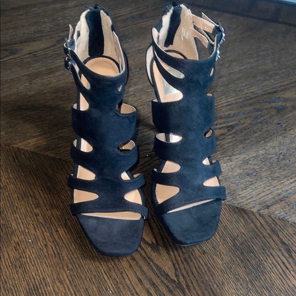 Dolce Vita Leanne Black Suede Cut-Out Heeled Sandals